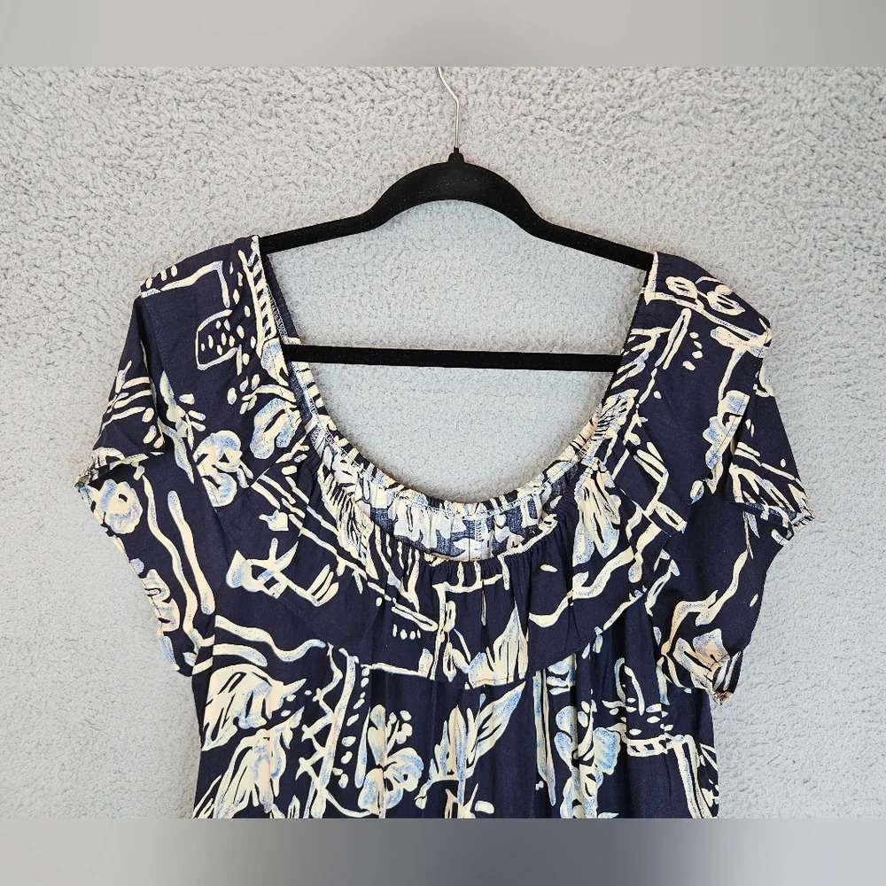 Hilo Hattie Womens Navy White Tropical Hawaiian Pull Over Dress Sz M Vacation - Picture 2 of 11